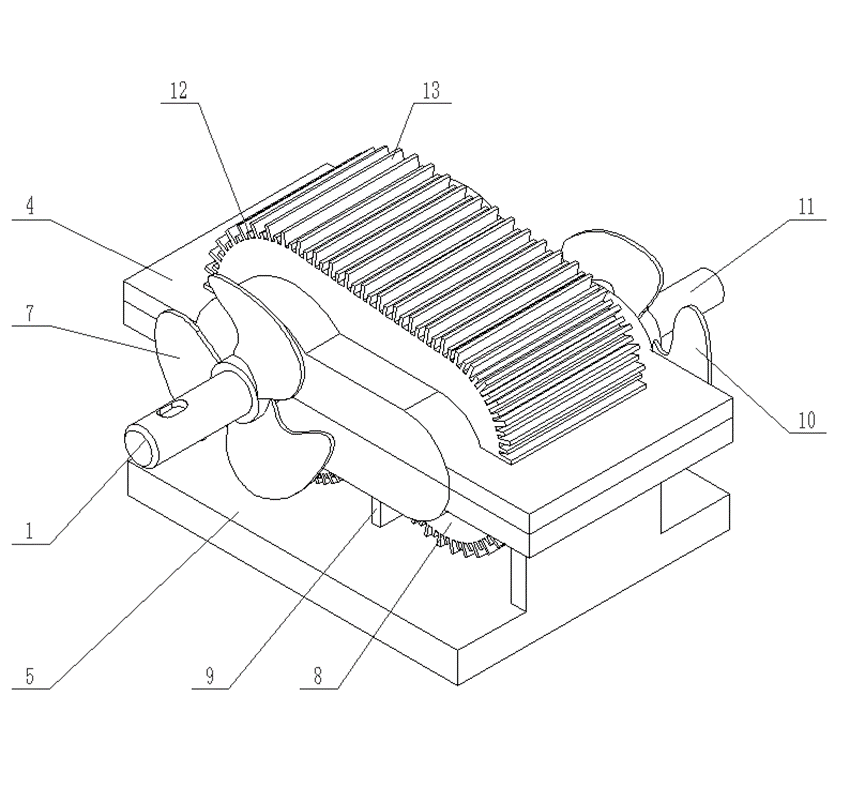 Patent line drawing of a reducer housing with heat dissipation fins