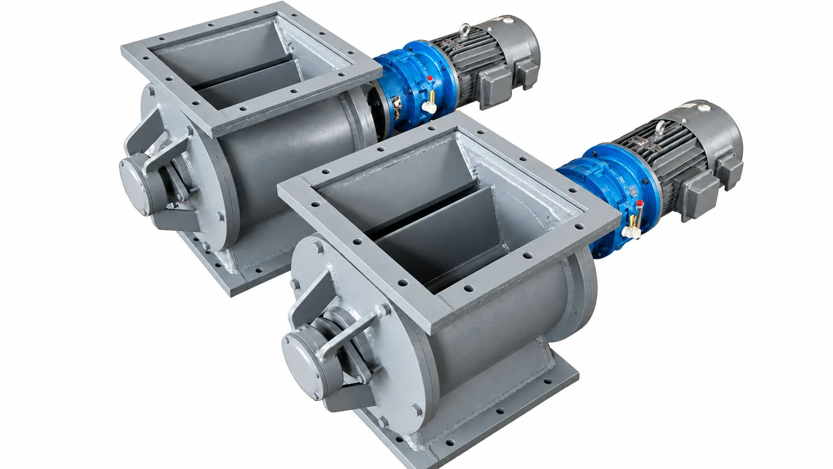 Rigid impeller feeder with a flanged material inlet and geared drive